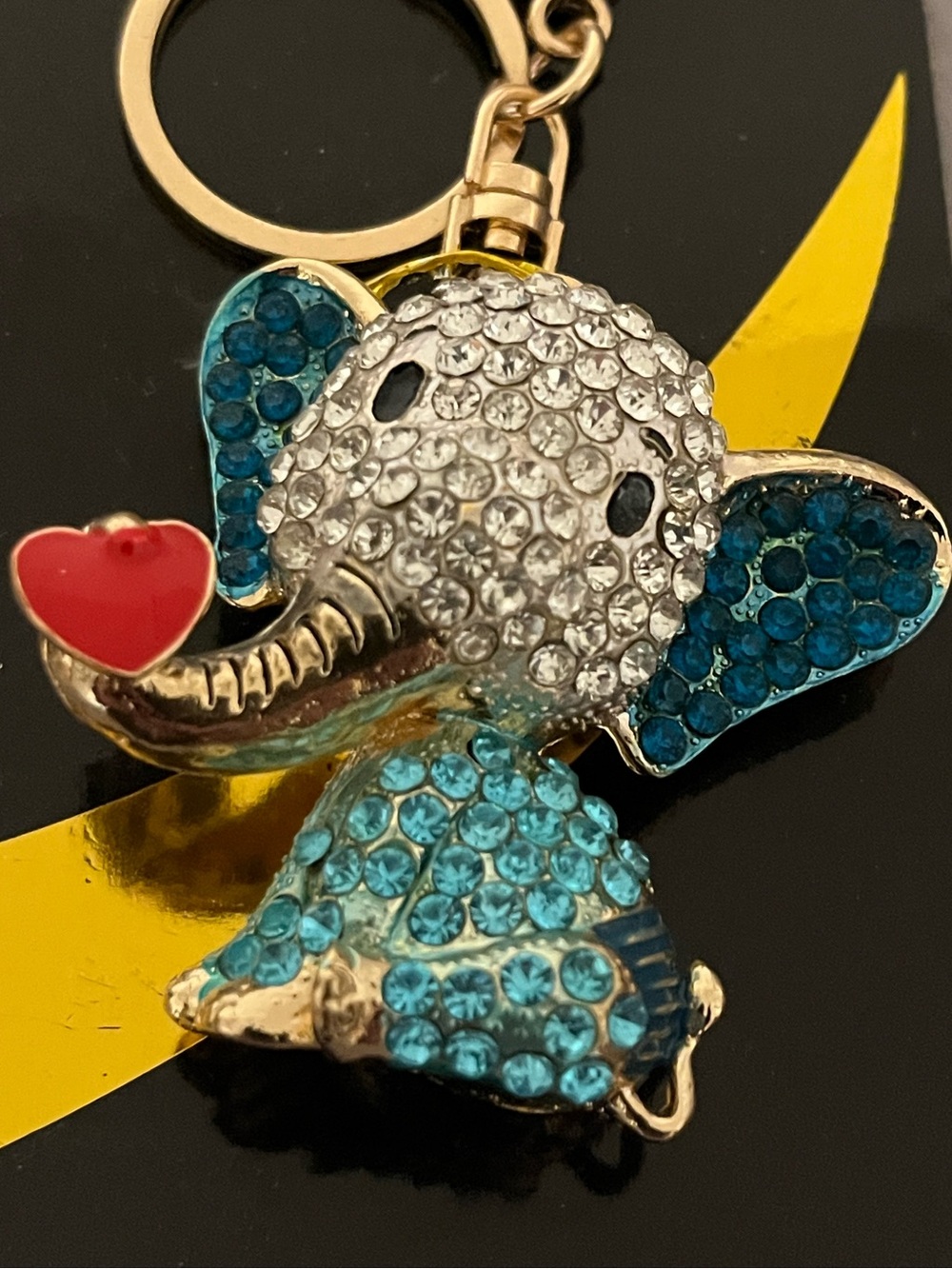 Crystal Animal Keychain Trio - Elephant, Owl, Love Elephant- Gold Tone - Picture 5 of 5